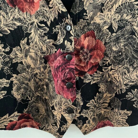 Erica Simone Vintage Floral Tapestry Vest Size Large Gold - Picture 7 of 7